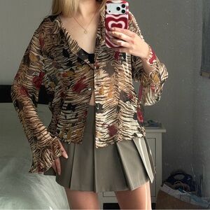 100% Silk Sheer Blouse with Roses